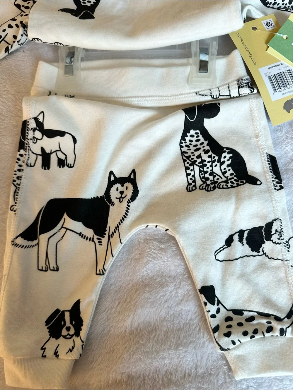 M+A Organic Cream & Black Puppy Print Kids Matching Set